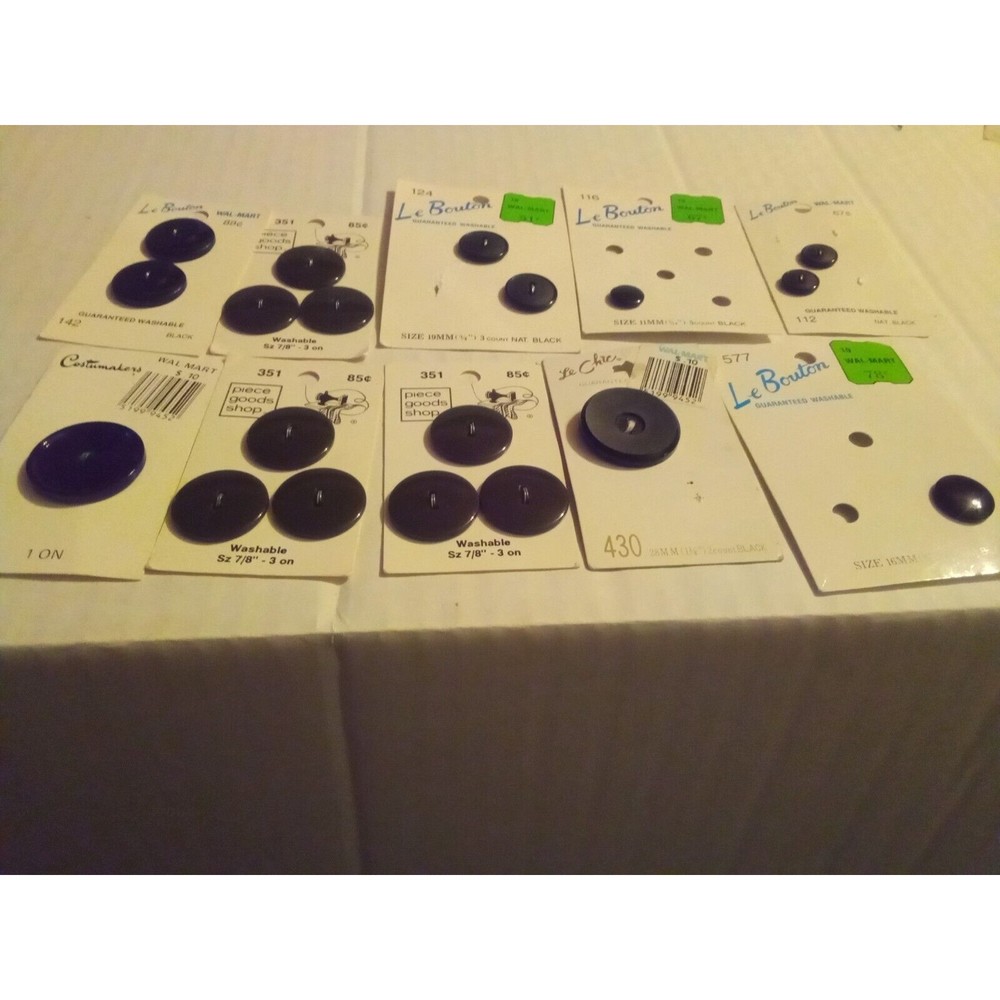 Black Buttons Assorted Sizes Lot 10 Cards Le Bouton